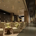 Elegant Sales Office Interior With Beige Chairs Green Cushions Pendant Lights And Dark Walls