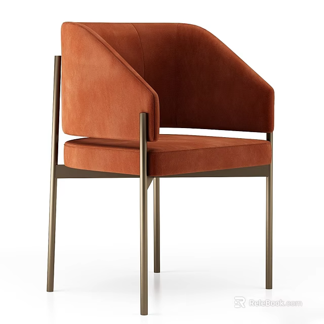 Orange Velvet Upholstered Accent Chair With Modern Metal Frame Design 3d model 
