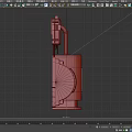 Rustic Brown Cylindrical Industrial Equipment With Metal Construction Pipe Connections And Orange Stripe