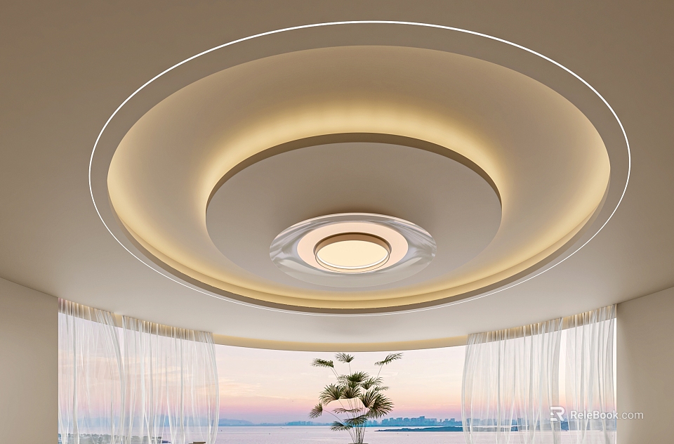 Modern Circular Ceiling Design With Layered Lighting 3d model 