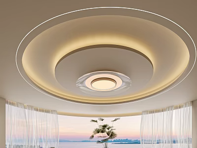 Modern Circular Ceiling Design With Layered Lighting 3d model