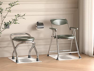 Bathroom Commode Chairs With Metal Frame Green Seat And Toilet Paper Holder 3d model