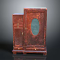 Vintage Wooden Wardrobe With Circular Glass Door And Drawers Design