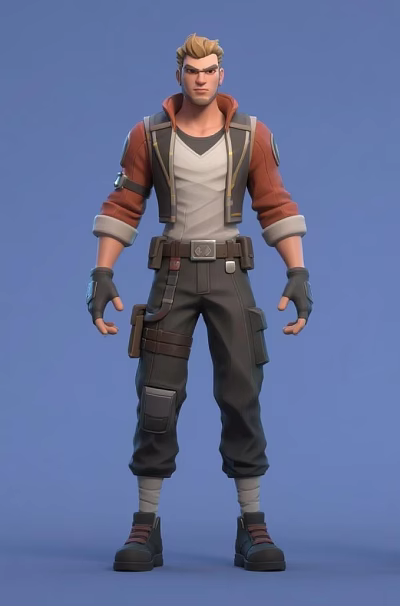 Woman Wearing Brown Jacket White Top Cargo Pants Utility Belt Fingerless Gloves 3d model