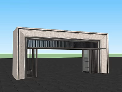 Modern Stone Entrance Gate With Metal Grille And Blue Sky Backdrop 3d model