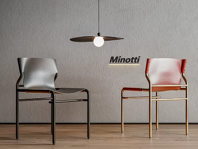 Minotti Modern Dining Chairs with Silver and Red Metal Frame Gray Wall Background 3d model