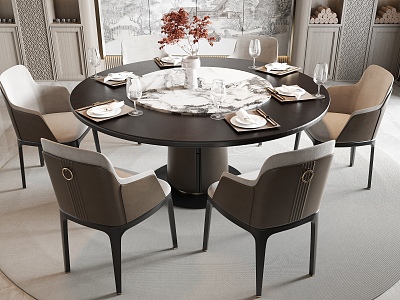 New Chinese Dining Table and Chair Combination Round Dining Table Dining Chair Single Chair Dining Table Ornaments model