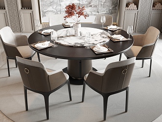 New Chinese Dining Table and Chair Combination Round Dining Table Dining Chair Single Chair Dining Table Ornaments 3d model