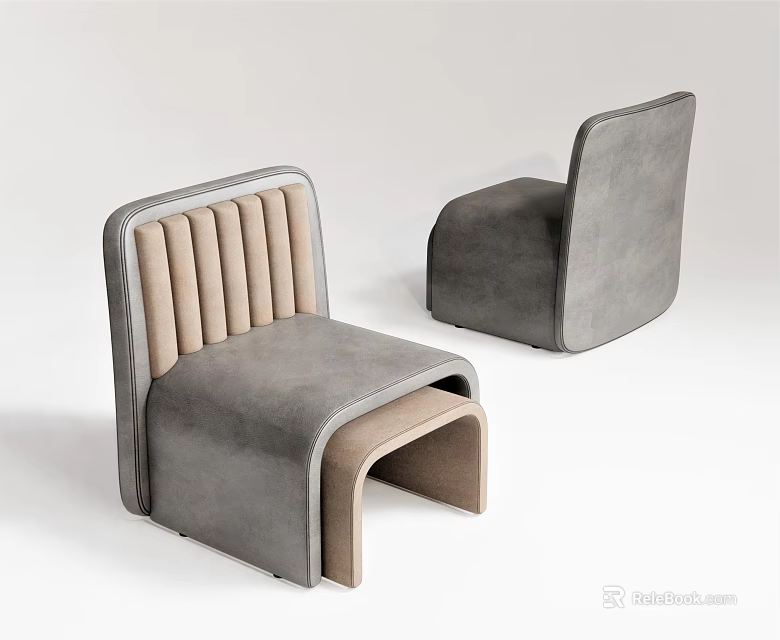 Modern Single Sofa in Gray and Beige Fabric with Curved Backrest and Armrest 3d model 