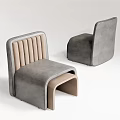Modern Single Sofa in Gray and Beige Fabric with Curved Backrest and Armrest