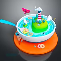 Vibrant Food Bowl Featuring Blue Spoon Orange Plate Green Island Colorful Rings And Red Airplane