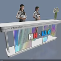 Modern Exhibition Reception Desk With Information Sign Staff And HH win Flower Vase