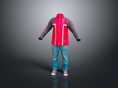 Red Jacket Blue Jeans And Red Sneakers Casual Everyday Wear 3d model