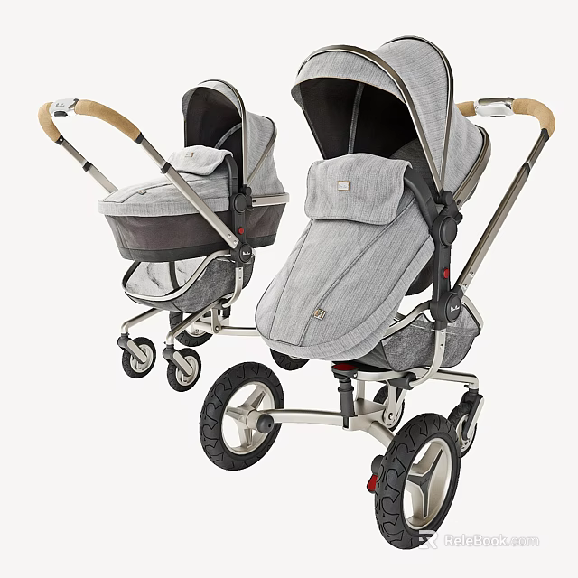 Two Modern Baby Strollers With Stylish Design And Wheels 3d model
