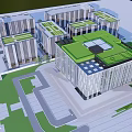 Modern Office Building Complex With Green Roofs Glass Facades And Urban Landscape