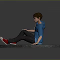 Boy Wearing Blue Hoodie Gray Pants And Red Sneakers Sitting On Circular Gray Platform 3d model