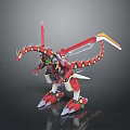 Red And White Mechanical Dragon 3D Model With Long Tail And Sharp Claws 3d model