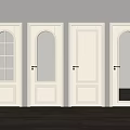 White Hinged Doors In Various Styles With Arched Glass And Golden Handles