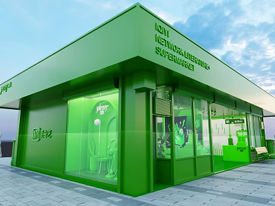 Green Lighting Accessories Showroom Exterior With Glass Windows And Display Items 3d model