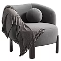 Modern Beige Single Sofa With Gray Blanket Round Cushion And Dark Legs