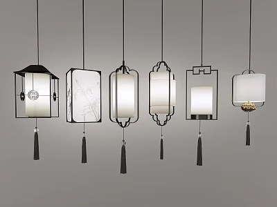 Traditional and Modern Style Chandeliers with Decorative Frames Tassels and Lampshades 3d model