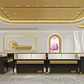 Elegant Jewelry Store Interior Design With Gold Ceiling Decorative Pillars And Display Counters