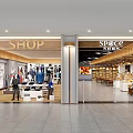 Supermarket and Department Store Exterior Featuring Clothing Section and Supermarket Area with Product Displays