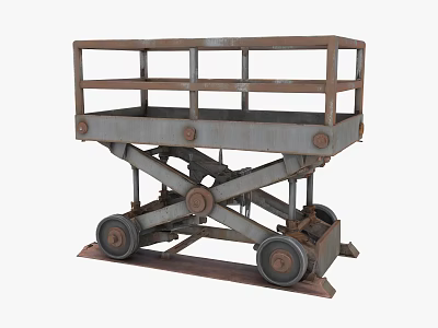 Industrial Utility Vehicle With Scissor Lift Platform Metal Frame And Wheels 3d model
