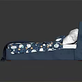 Blue Upholstered Double Bed With Star Moon Pattern Quilt Blue Blanket And White Pillows 3d model