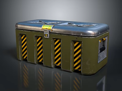 Green Storage Box With Silver Lid And Yellow Black Stripes For Household Use 3d model
