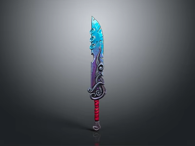 Fantasy Decorative Sword With Blue Purple Blade And Red Hilt Ornate Design 3d model
