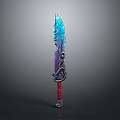 Fantasy Decorative Sword With Blue Purple Blade And Red Hilt Ornate Design