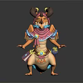 Colorful Fantasy Game Character With Horns Pink Scarf Wings And Decorative Belt