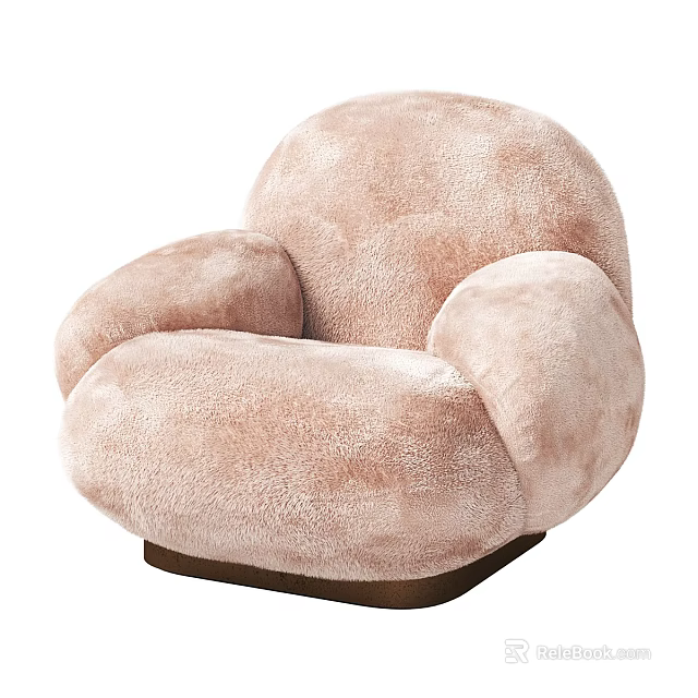 Light Pink Single Sofa with Plush Material Rounded Design and Dark Base 3d model 