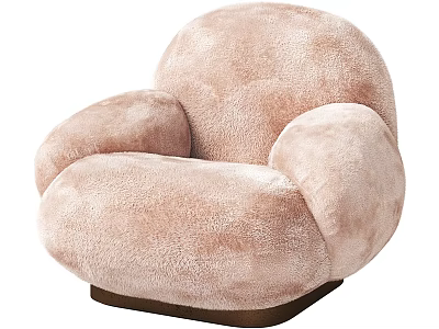Light Pink Single Sofa with Plush Material Rounded Design and Dark Base 3d model