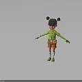 Playful 3D Cartoon Character With Bun Hairstyle Green Shirt Orange Shorts And Chest Badge