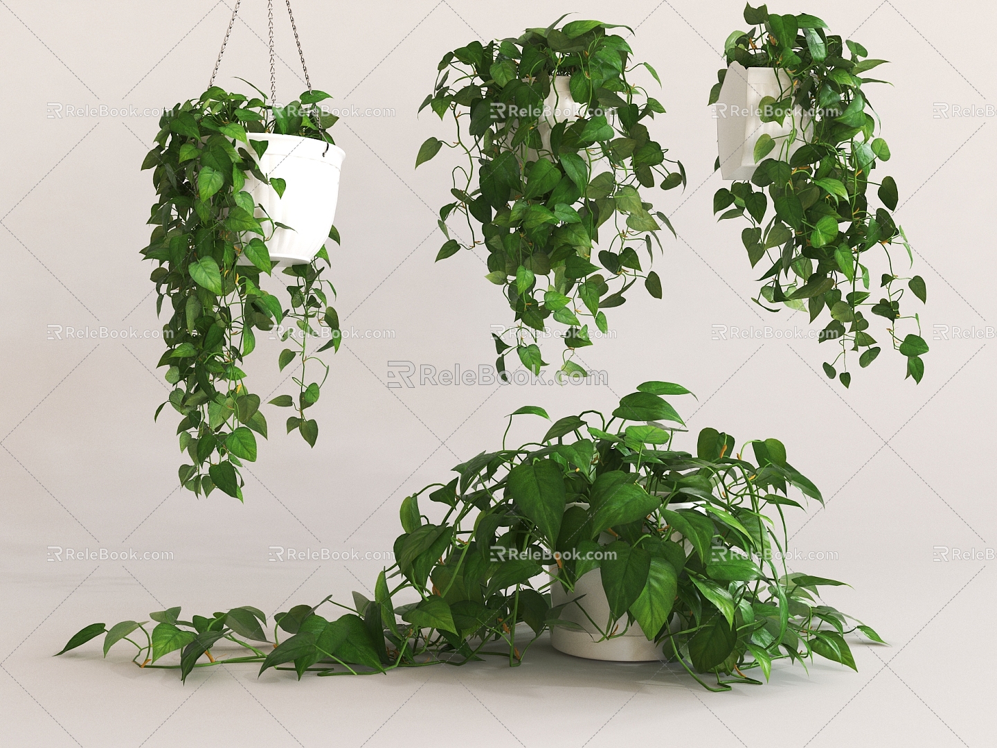 Modern hanging basket green dill hanging basket 3d model