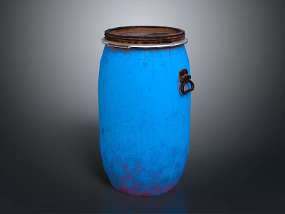 Blue Household Barrel With Brown Lid And Metal Ring Handle Design 3d model
