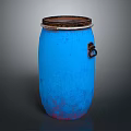 Blue Household Barrel With Brown Lid And Metal Ring Handle Design