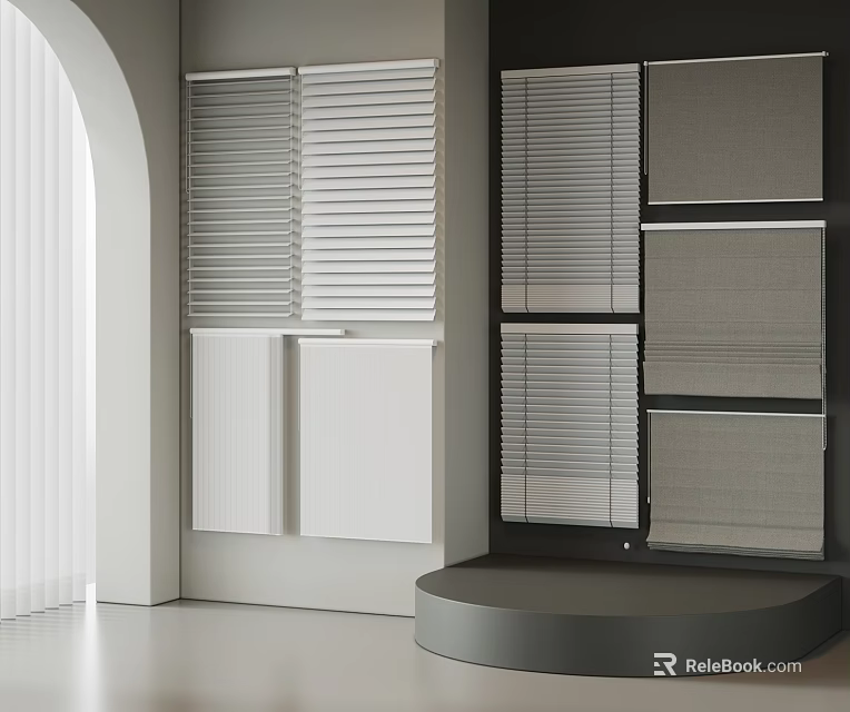 Various Styles of Window Blinds in White and Dark Colors for Home Interior 3d model 
