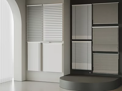 Various Styles of Window Blinds in White and Dark Colors for Home Interior 3d model
