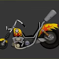 Yellow Custom Motorcycle Featuring Flame Graphics Dual Exhaust Pipes Black Seat And Silver Frame