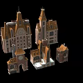 Vintage European Building Models With Various Spires Clock Towers And Designs