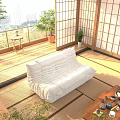 Cozy White Bean Bag Chair In Japanese Style Room With Shoji Doors Balcony Tatami Floor