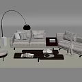 Modern Living Room Interior With L Shaped Sofa Wooden Coffee Table And Arc Floor Lamp