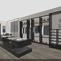 Modern Clothing Boutique Interior With Apparel Racks Mirror Display And Seating Area