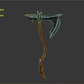 Fantasy Battle Axe With Spiked Blue Blade And Orange Curved Handle