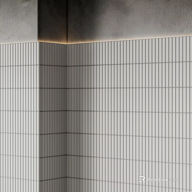Gray Vertical Striped Tile Wall Component In Interior Corner Design 3d model