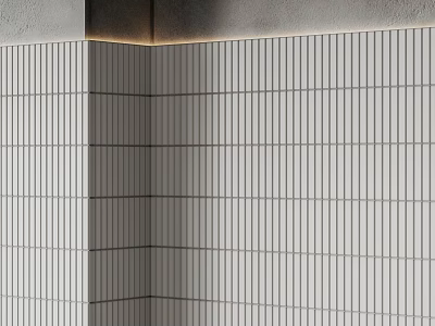 Gray Vertical Striped Tile Wall Component In Interior Corner Design 3d model