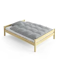 Simple Solid Wood Children's Bed With White Mattress And Grey Quilt